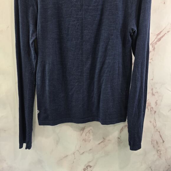 Athleta Shirt Womens Medium Navy Blue Merino Wool Baselayer Thumb Holes - Picture 7 of 11